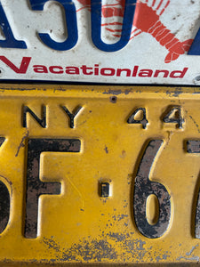 Vintage Original MAINE & New York Number Plate - Set of 2