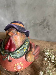 Decorative Hand Painted Clay Chicken Shelf Sitter