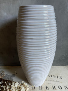 Tall White Glazed Ceramic Vase.