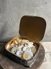 Load image into Gallery viewer, Antique Silver Button &amp; Collar Stud Box With Antique Buttons - Circa 1900 Made in England.