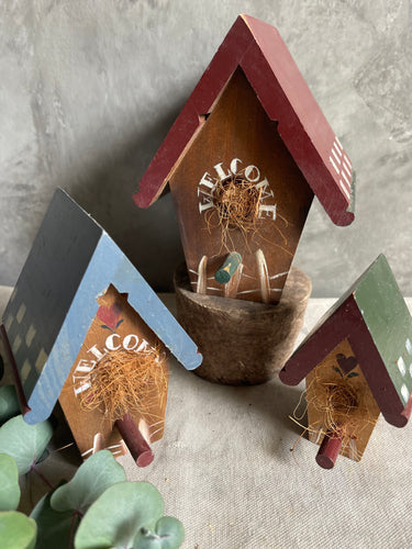 Handmade & Painted Rustic Birdhouses - Set of 3