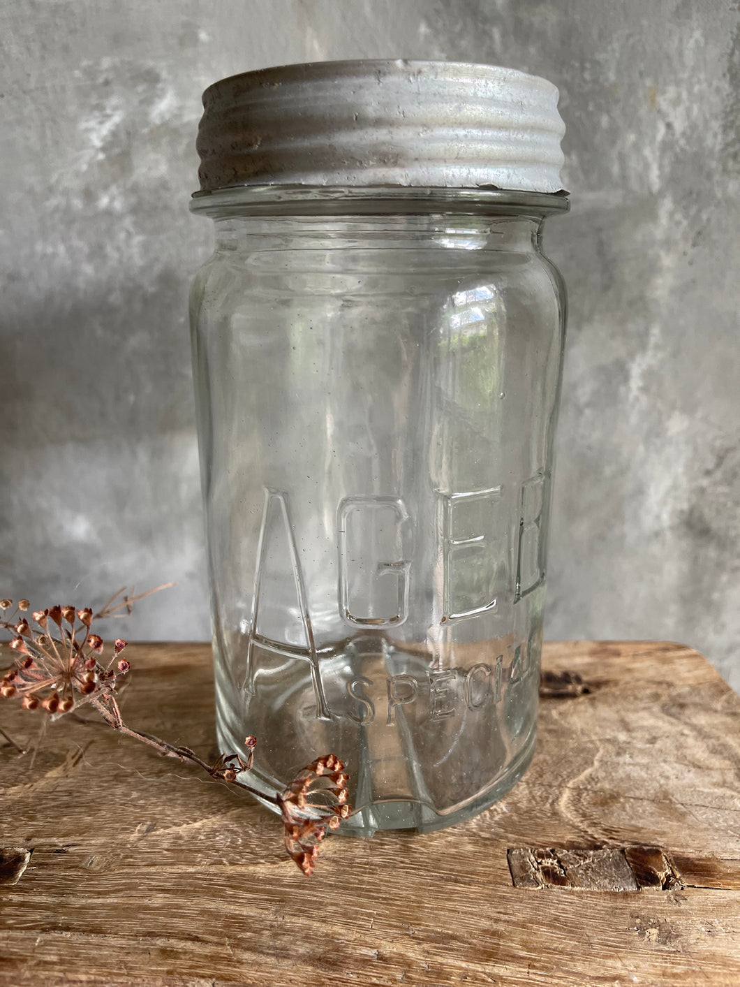 Vintage AGEE Mason Jar With Zinc Lid.