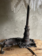Load image into Gallery viewer, Vintage Style Fringed Lamp Shade On Cast Metal Base.