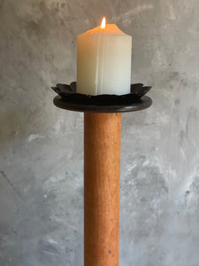 Large Rustic Industrial Bobbin With Candle Pan.