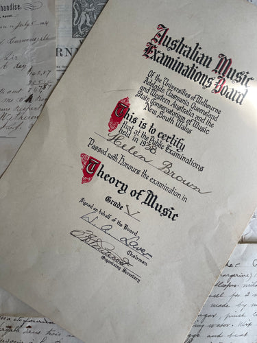 Australian Music Certificate - Circa 1938.
