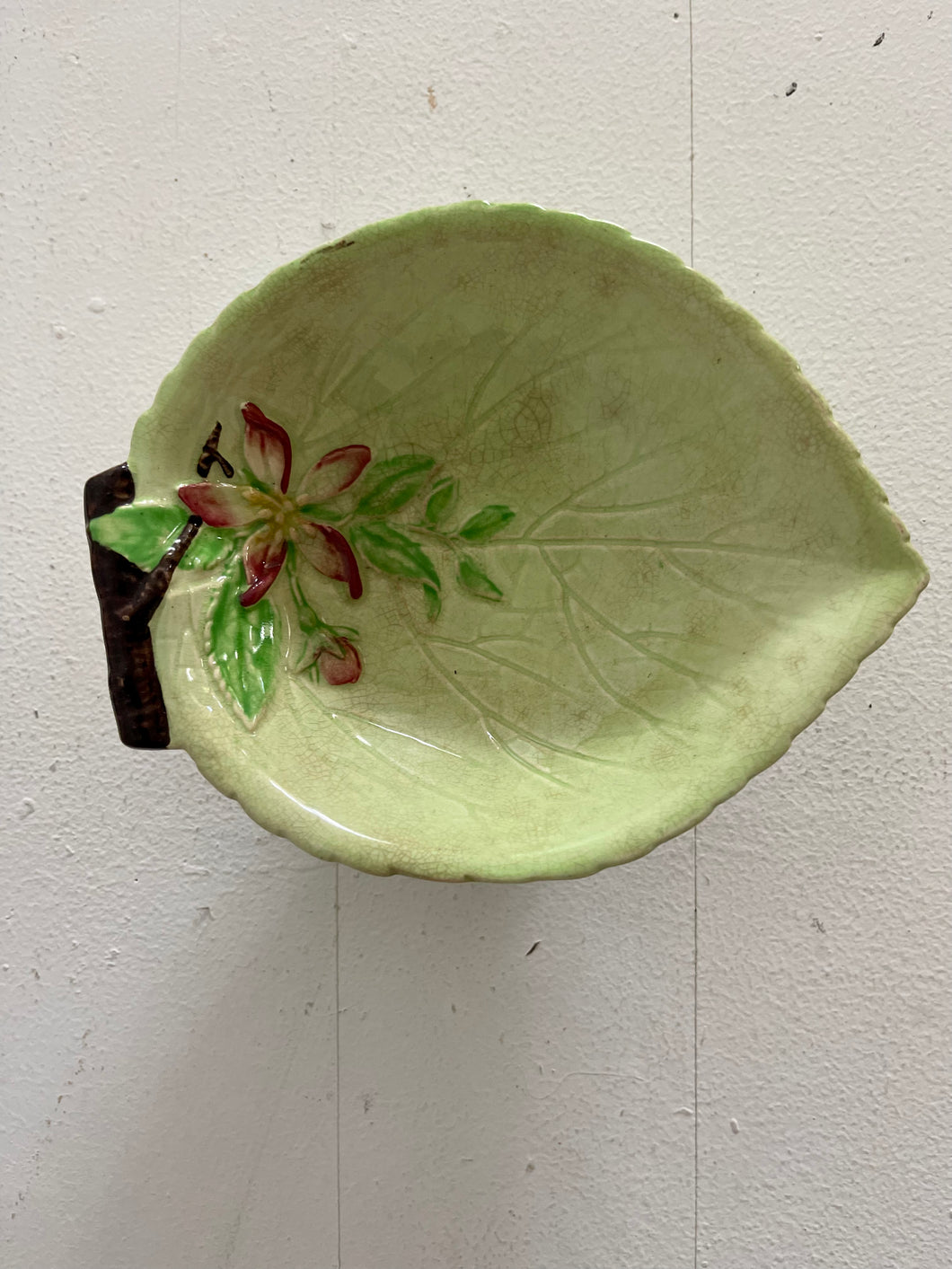 Carlton Ware Leaf Shaped Sweet Dish On Stand - Green Apple Blossom.