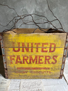 Vintage United Farmers Rustic Milk Crate - Circa 1960 Boston USA.