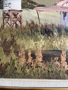 Vintage Large Framed Australiana Landscape Oil on Board - E. Bieber
