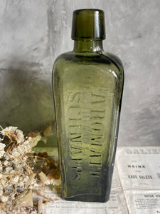 Vintage Olive Green Schnapps Bottle.