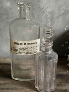 Antique Bottles Peroxide of Hydrogen & Pleated Long Neck.