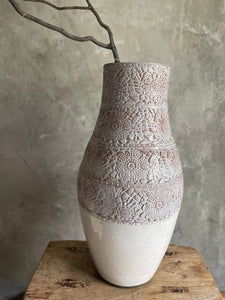 Handmade Pottery Vase With Fine Lace Detail.