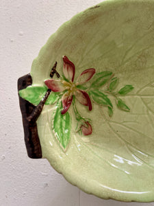 Carlton Ware Leaf Shaped Sweet Dish On Stand - Green Apple Blossom.