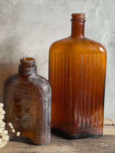 Amber Pharmacy Bottles Set 0f 2 - Circa 1900 USA