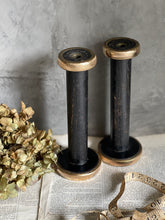 Load image into Gallery viewer, Black Silk Bobbins Brass Ends Set Of 2