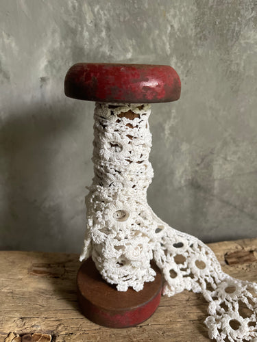 Antique Wool Twister Bobbin With French Lace - Deep Burgundy.