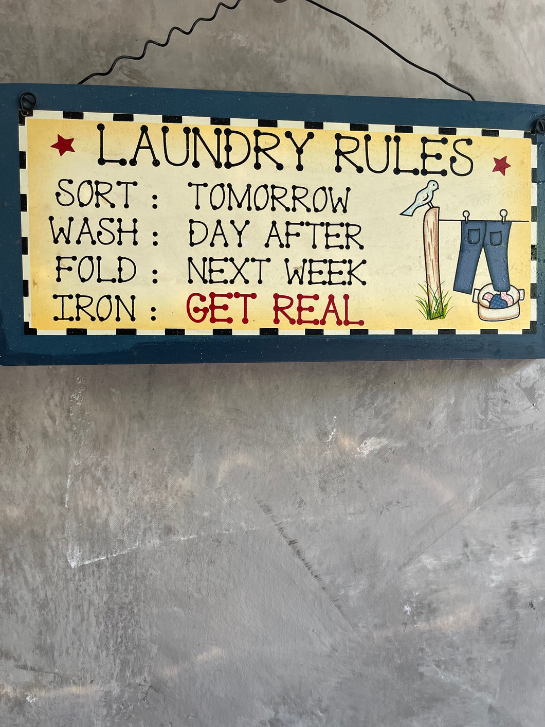 Laundry Rules Hand Painted Timber Sign - USA.