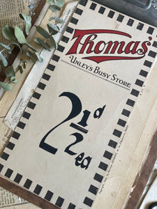 Thomas’ Unley’s Busy Store Vintage Handwritten Price Ticket - Larger Size.