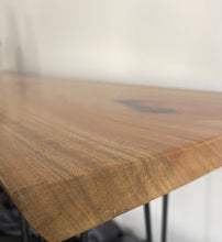 Load image into Gallery viewer, Handcrafted Live Edge Slab Hall Table With Black Hairpin Legs.