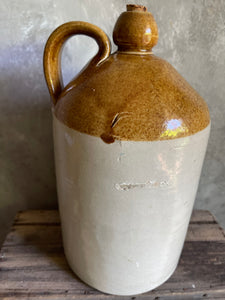 Vintage Two Toned Stoneware Demijohn With Cork Lid.