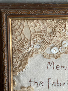 Vintage Framed & Stitched Doily With Antique Buttons.
