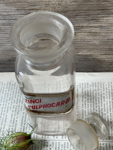 Antique Apothecary Bottle (Zinci Sulphocarb) With Lid.