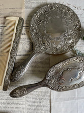 Load image into Gallery viewer, Antique Victorian Silver Plate Vanity Set of 3.