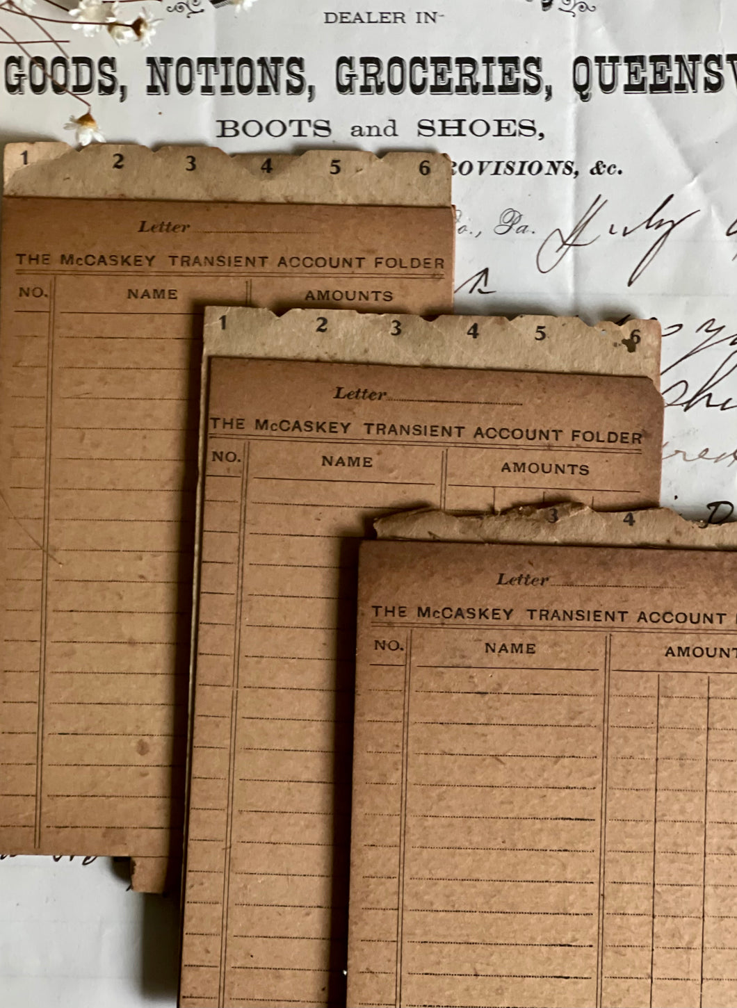 Antique McCaskey Transient Account Folders.