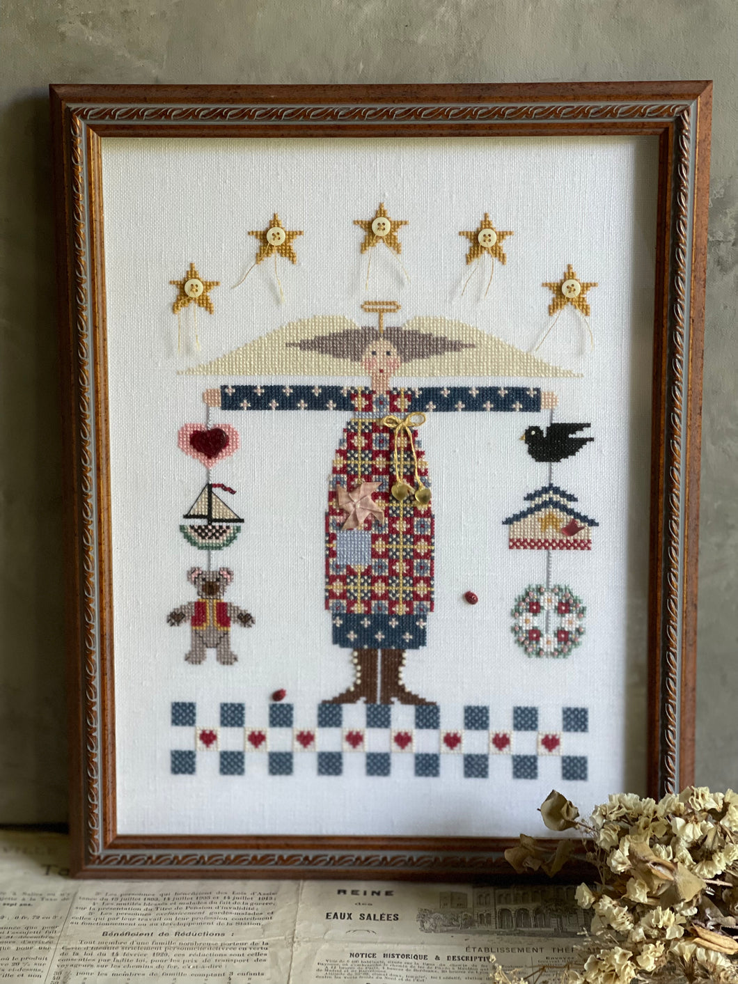 Hand Stitched Angel In Frame.