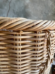 Vintage Round Farmhouse Wicker Firewood Basket.
