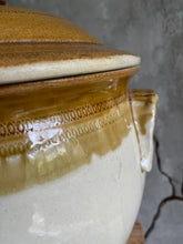 Load image into Gallery viewer, Antique Two Toned Stoneware Crock With Lid - Circa 1900 Large Size.