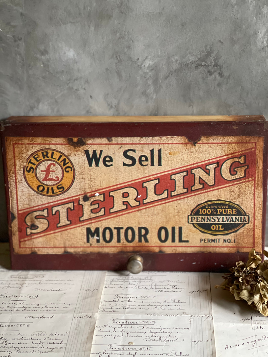 Rustic Hand Forged Motor Oil Tin With Lid.