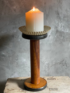 Rustic Industrial Bobbin With Candle Pan - Large