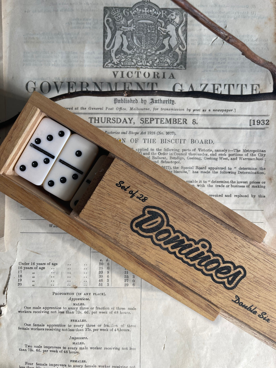 Vintage Double Six Ivory Boxed Dominoes.