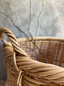 Vintage Round Farmhouse Wicker Firewood Basket.