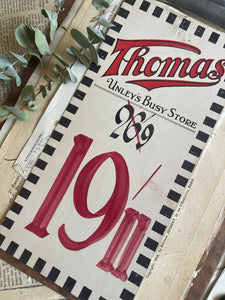 Thomas’ Unley’s Busy Store Vintage Handwritten Price Ticket - Larger Size.