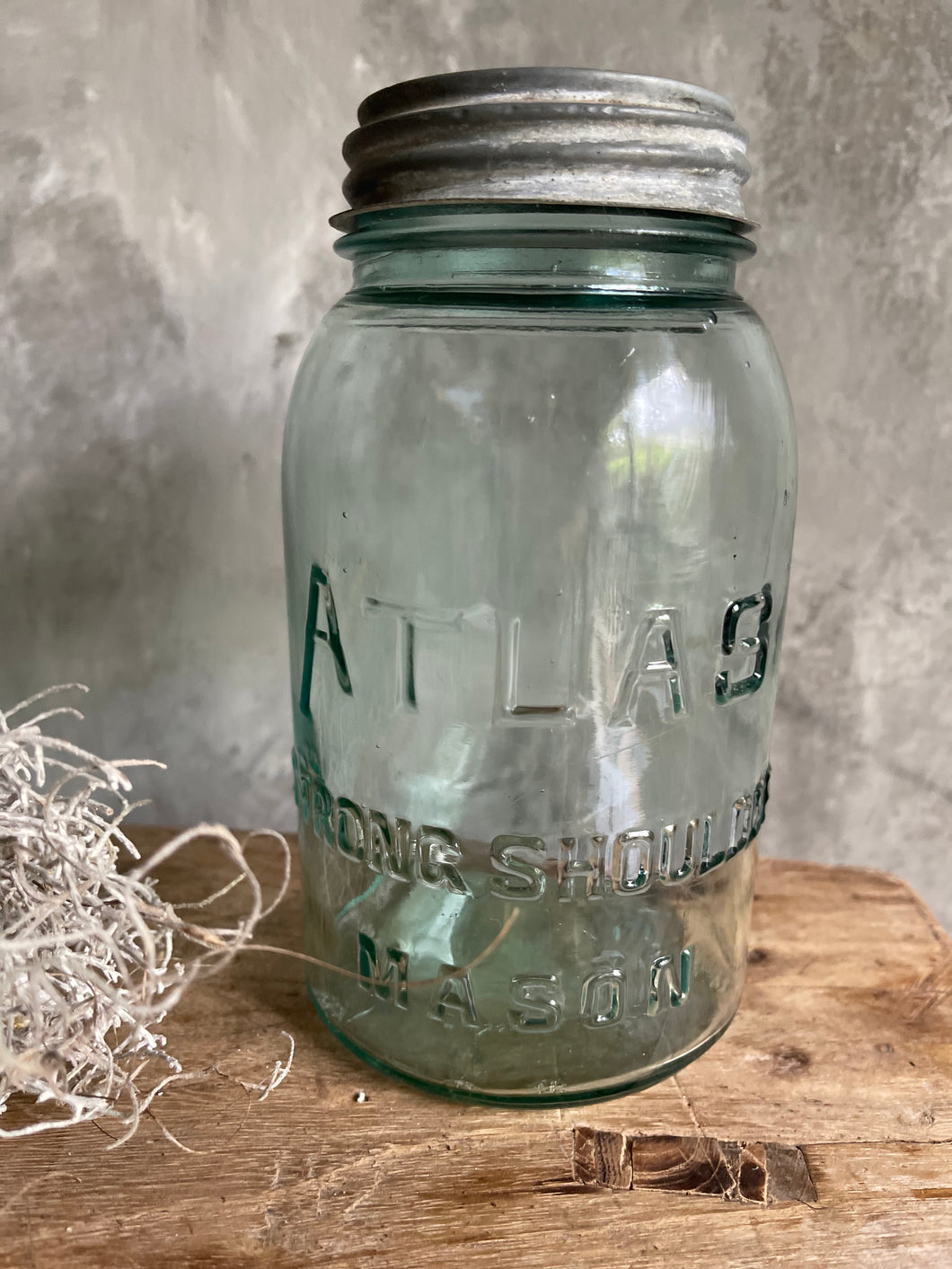Historical ATLAS Quart Jar With Zinc Lid - Tall Font