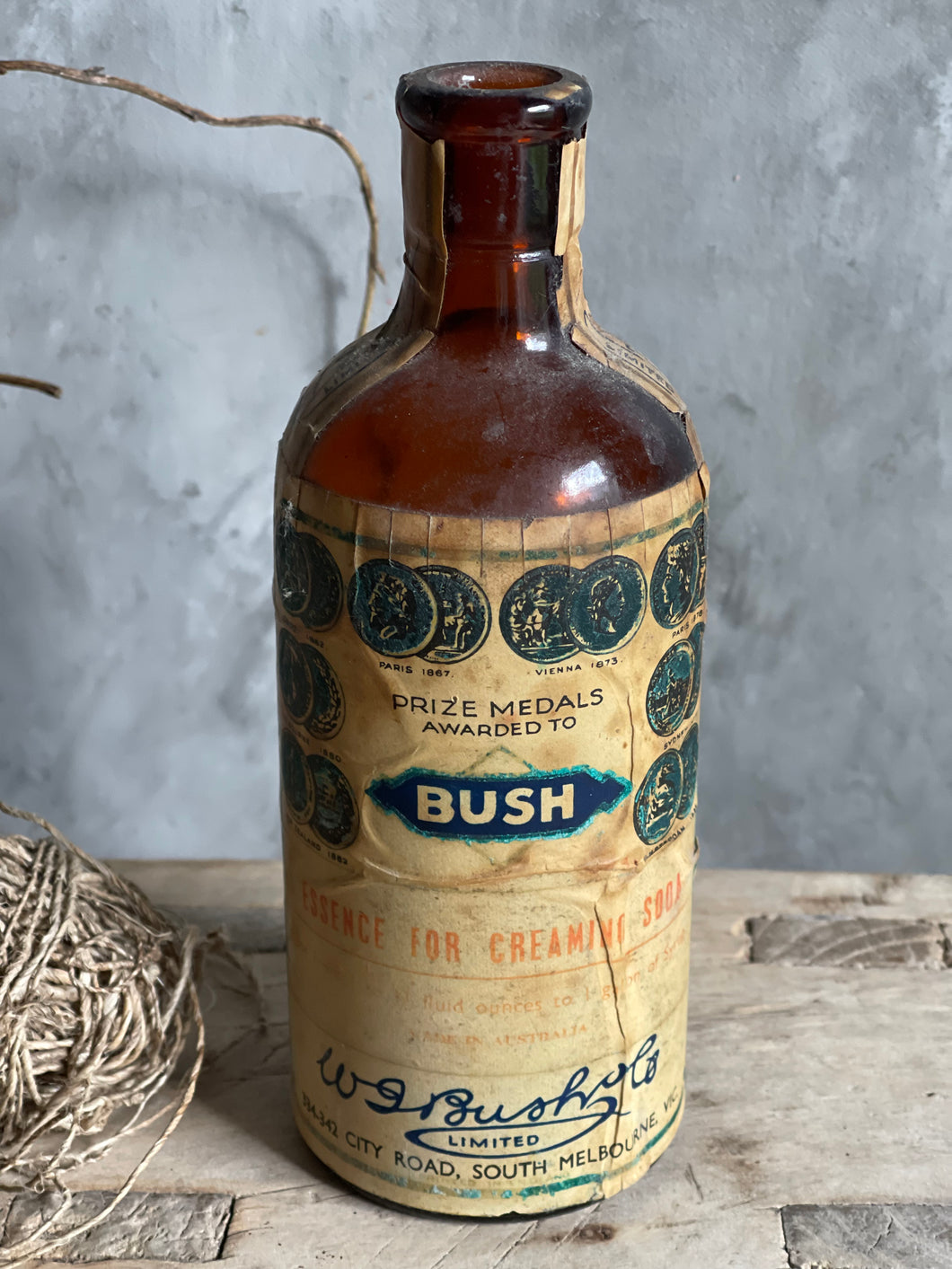 Antique Bush & Co. Bottle With Original Labels - South Melbourne.