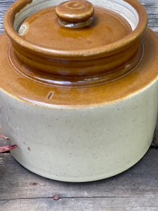 Two Toned Stoneware Crock With Lid.
