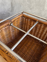Load image into Gallery viewer, Vintage Woven Cane Condiment Holder With Steel Detail.