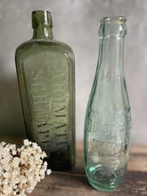 Load image into Gallery viewer, Antique Large Schnapps &amp; Soft Green Soda Bottle.