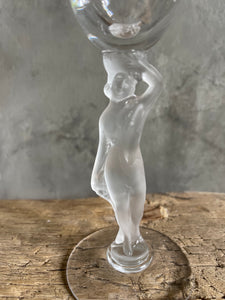 Vintage Pair of Lalique Figural “Frosted Goddess” Glasses - Made in France.