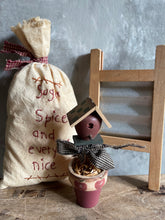 Load image into Gallery viewer, Decorative Pack of Handstitched Sachet, Mini Washboard &amp; Potted Birdhouse.