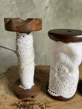 Load image into Gallery viewer, Bobbins With French Antique Broderie Anglaise Lace Set of 3