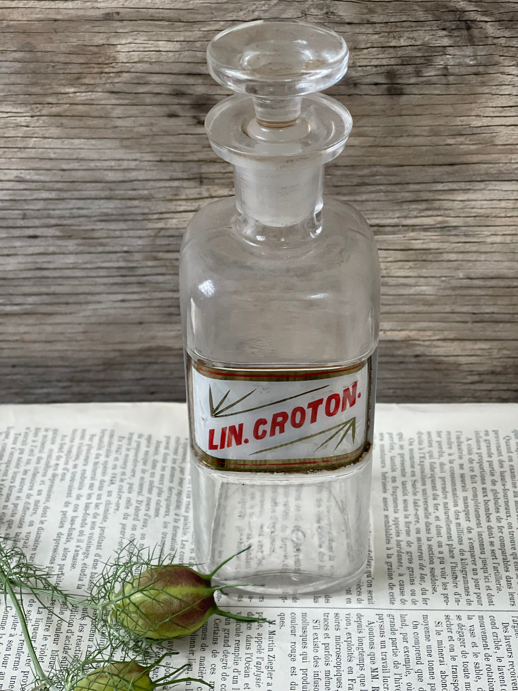 Antique Apothecary Bottle (Lin.Croton) With Lid.