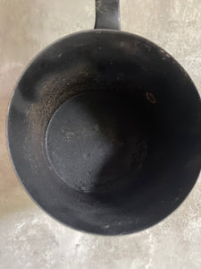 Antique Farmhouse Black Cast Iron Pot With Pouring Lip.