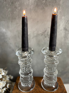 Vintage Art Deco Cut Glass Candlesticks - Set of 2.