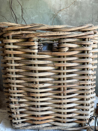 Vintage Square French Farmhouse Thick Wicker Basket.