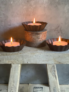 Rustic Fluted Candle Pans Hammered Finish - Deep Burgundy or Black