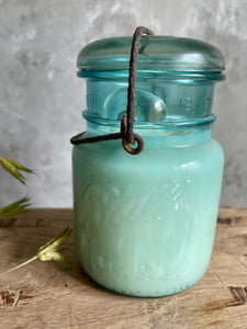 Antique Pint Ball Mason Jar With Handpoured Candle.