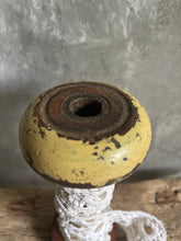 Load image into Gallery viewer, Antique Wool Twister Bobbin With French Lace - Soft Lemon.